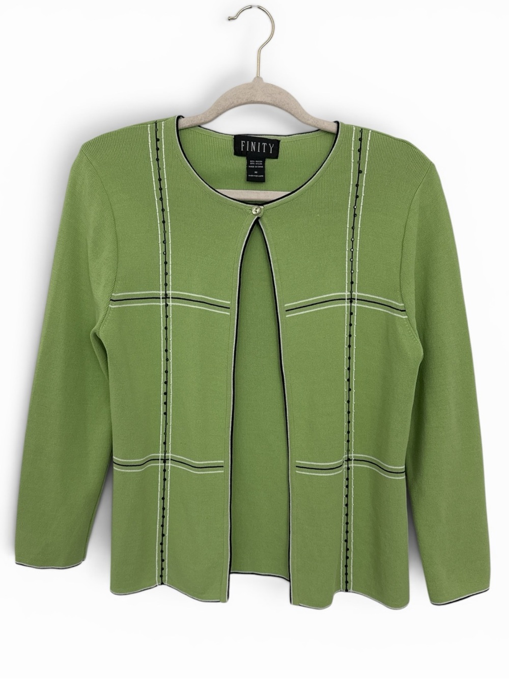Finity Lime Green Knit Cardigan Sweater – Black & White Trim | Size Medium